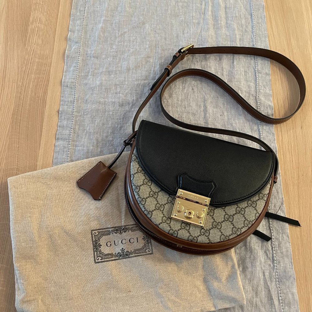 Gucci Padlock GG Supreme Shoulder Cross-body Bag - Black/Tan